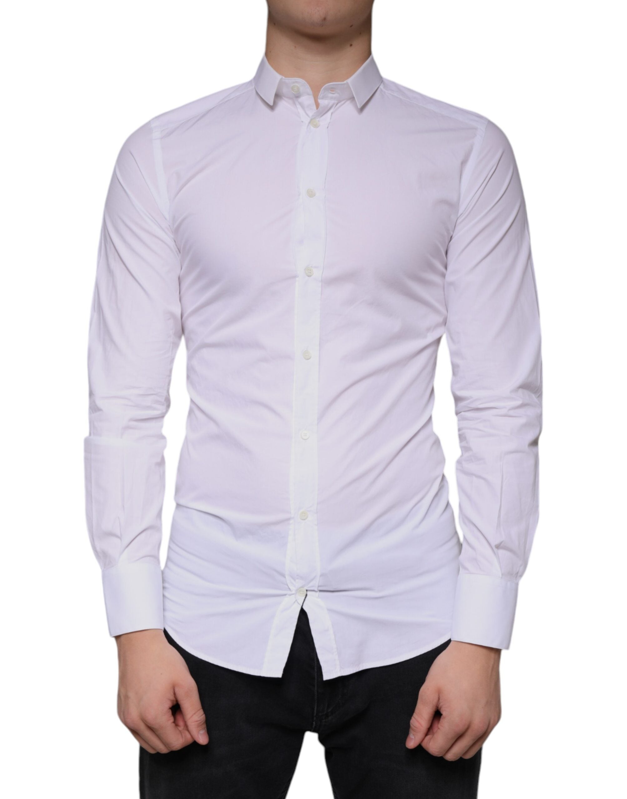 Dolce & Gabbana White Cotton Dress GOLD Formal Collar Shirt